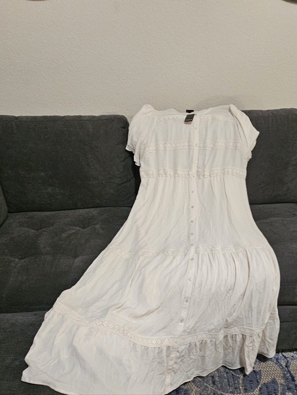 NWT Torrid Cream Maxi Dress Size 1 / 1X 14-16 Boho Tiered Flutter Sleeve - Picture 8 of 10